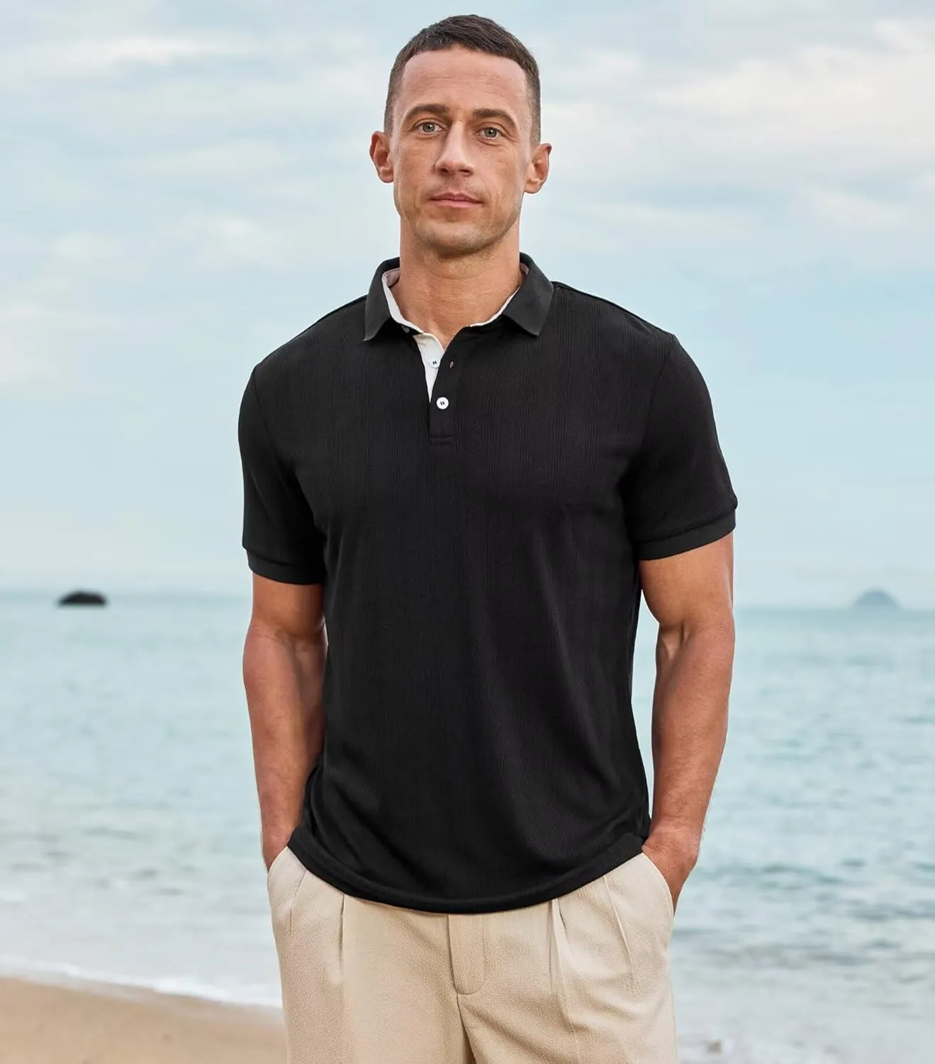 Lexiart Men's Knit Polo Shirt Short Sleeve Cool Soft Stretchy Golf Collared Tops Hollow Out Textured