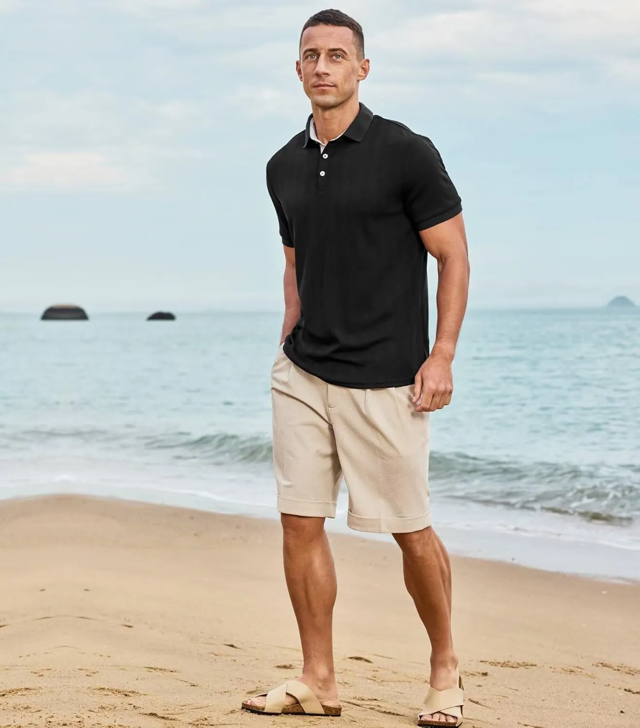 Lexiart Men's Knit Polo Shirt Short Sleeve Cool Soft Stretchy Golf Collared Tops Hollow Out Textured