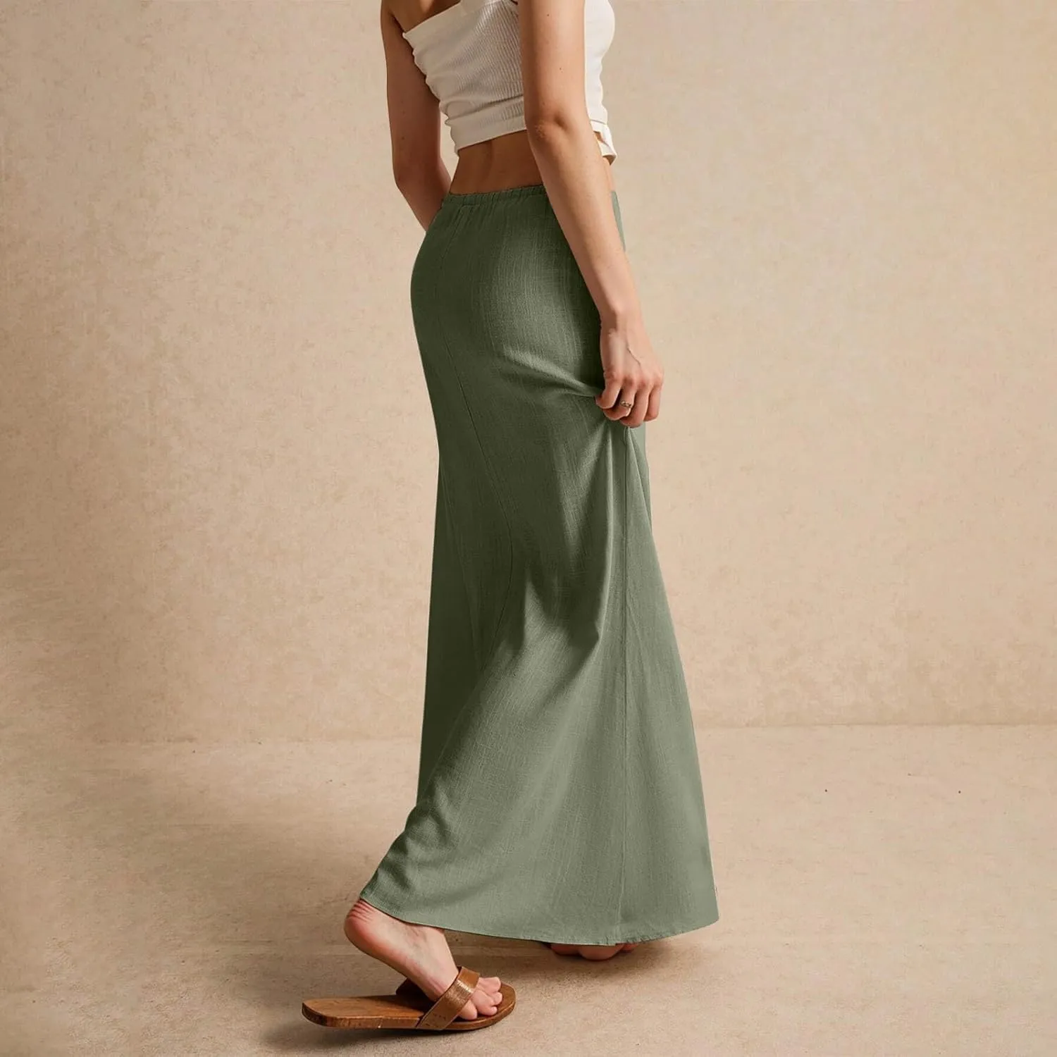 Linen Maxi Skirt for Women 2025 Summer Boho Flowy Long Skirts Drawstring Waist Y2k A Line Skirt Beach Cover Up Skirts