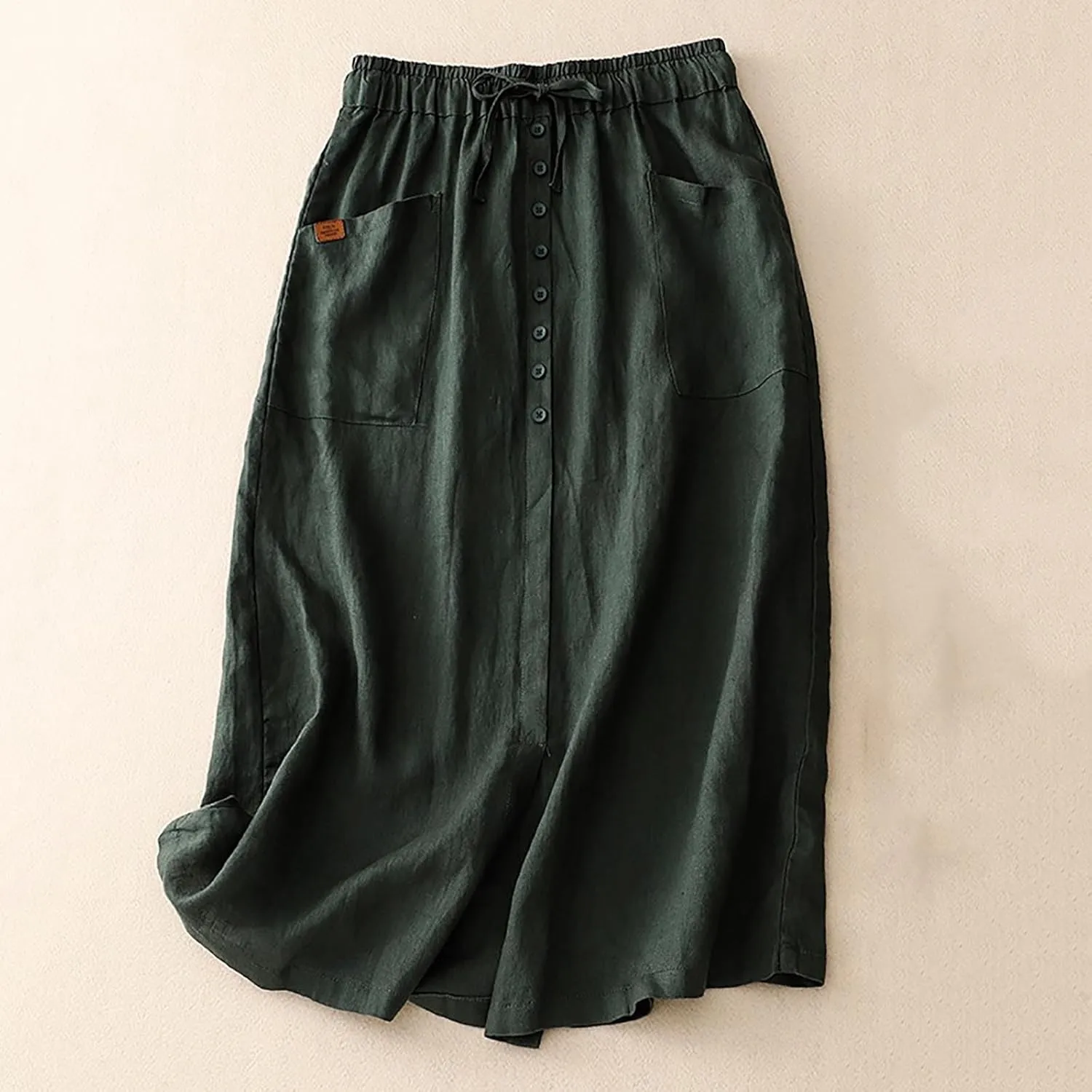 Linen Maxi Skirts for Women 2025 Summer Boho Elastic Waist Skirts Plus Size Trendy Casual Loose Long Skirt Dress