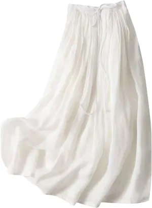 Linen Maxi Skirts for Women 2025 Summer Boho Elastic Waist Skirts Plus Size Trendy Casual Loose Long Skirt Dress