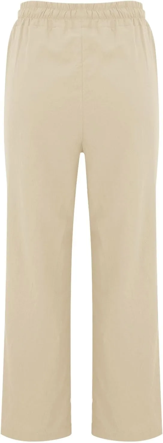 Linen Pants Women Plus Size Breathable Lightweight Cotton Straight Leg Pants Loose Fit Casual Summer Beach Trouser