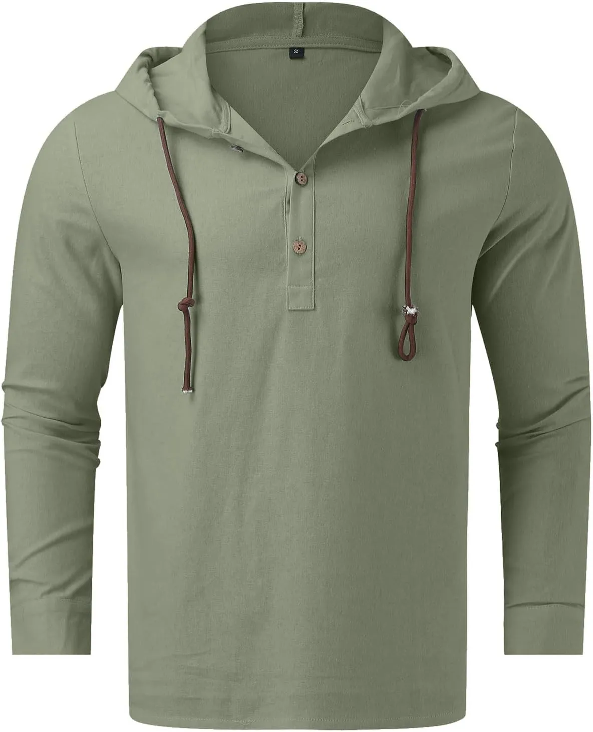 Linen Shirts for Men Lightweight Button Up Long Sleeve Shirts with Hood Casual Basic Loose Fit Breathable Boho Beach Shirt
