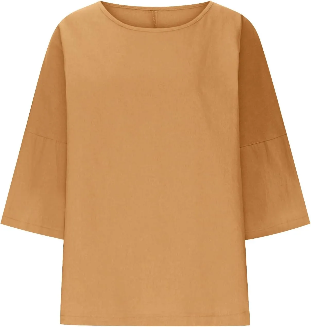 Linen Shirts for Women 3/4 Sleeve Boat Neck Tunic Tops Casual Loose Solid Color T-Shirts Summer Blouses 2025