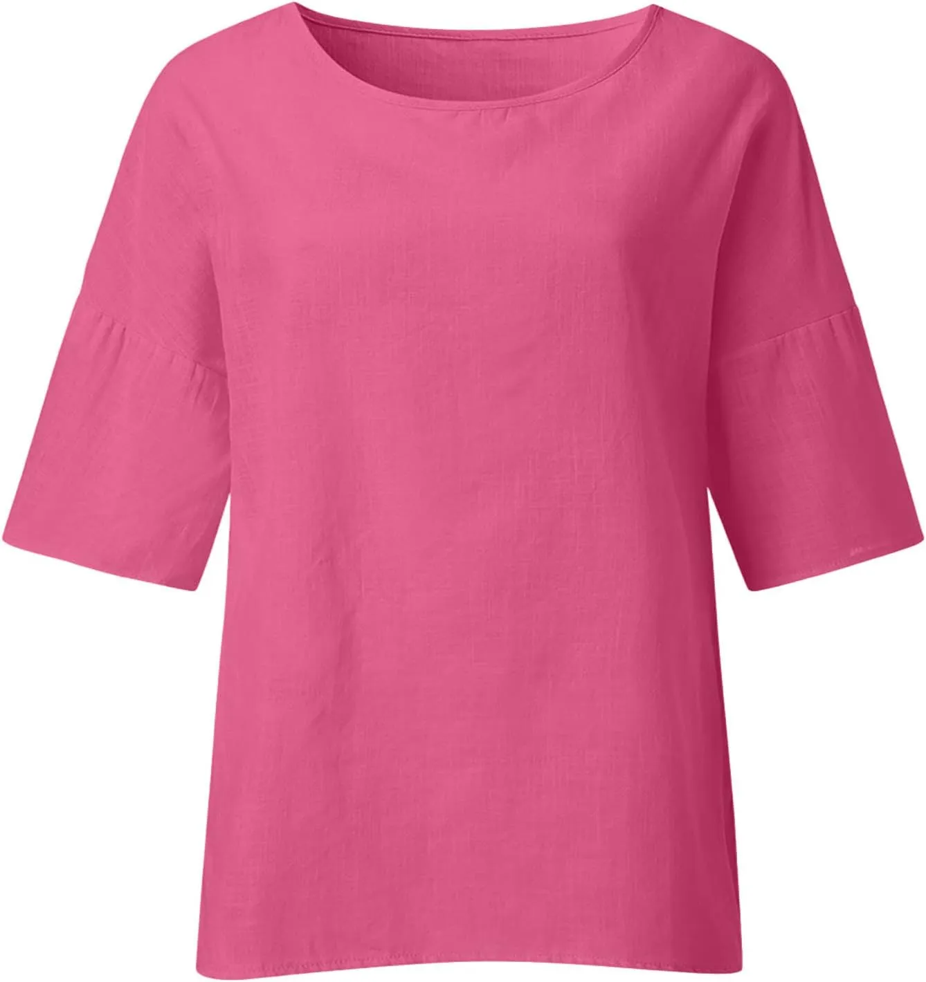 Linen Shirts for Women Dressy Casual 3/4 Sleeve Cotton Linen Tshirt Plus Size Tops Trendy Tunic Cute Tees Comfy Flowy Blouses