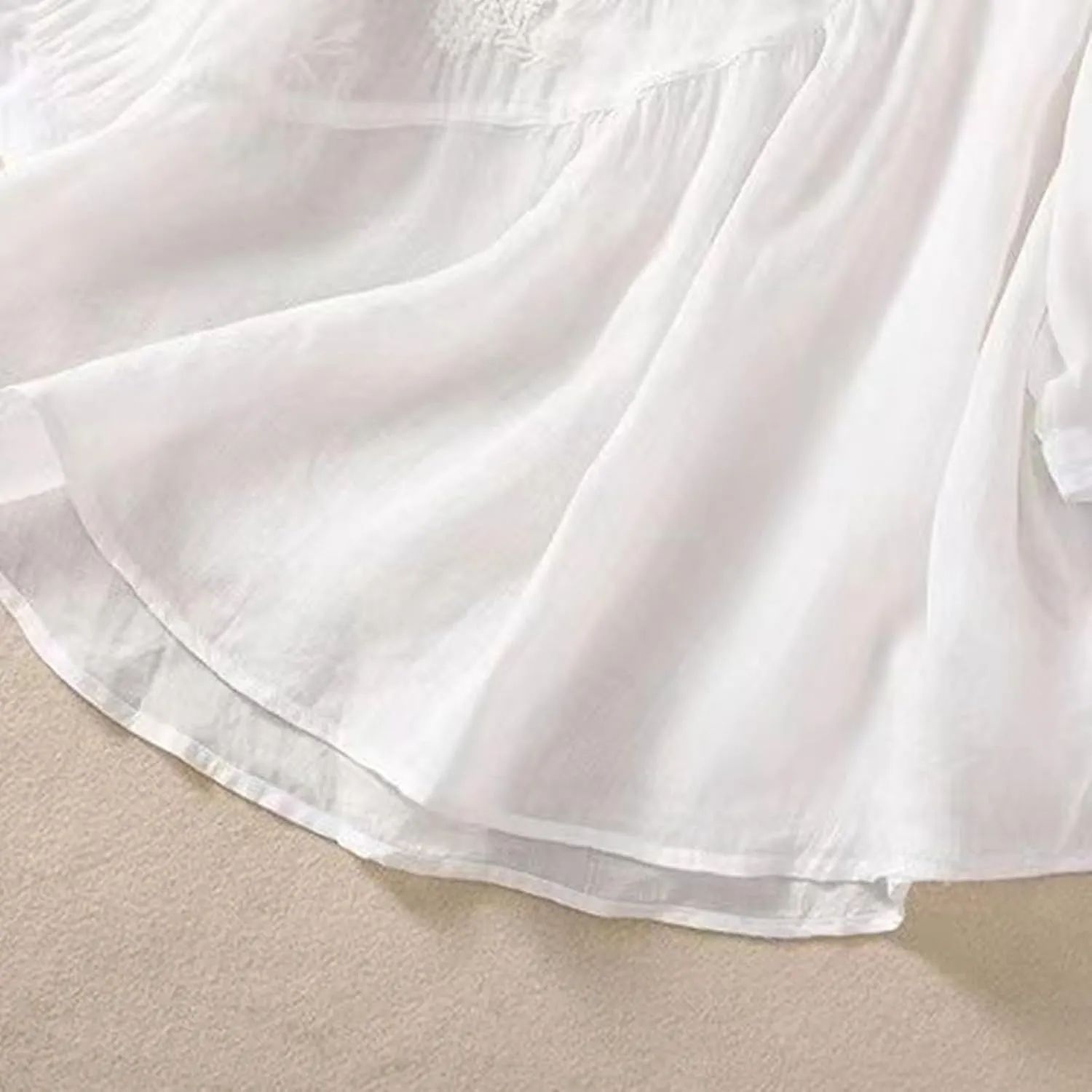 Linen Shirts for Women Summer Embroidery Boho Casual Blouses Comfy Loose Short Sleeve Crew Neck Tees Plus Size Tops