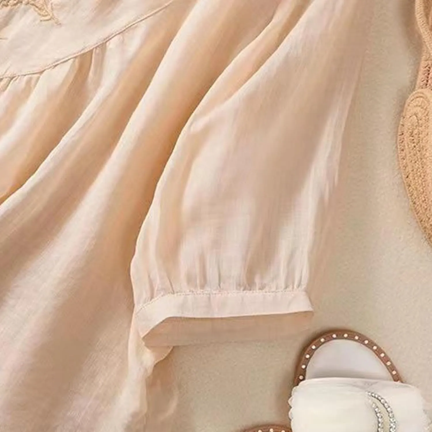 Linen Shirts for Women Summer Embroidery Boho Casual Blouses Comfy Loose Short Sleeve Crew Neck Tees Plus Size Tops