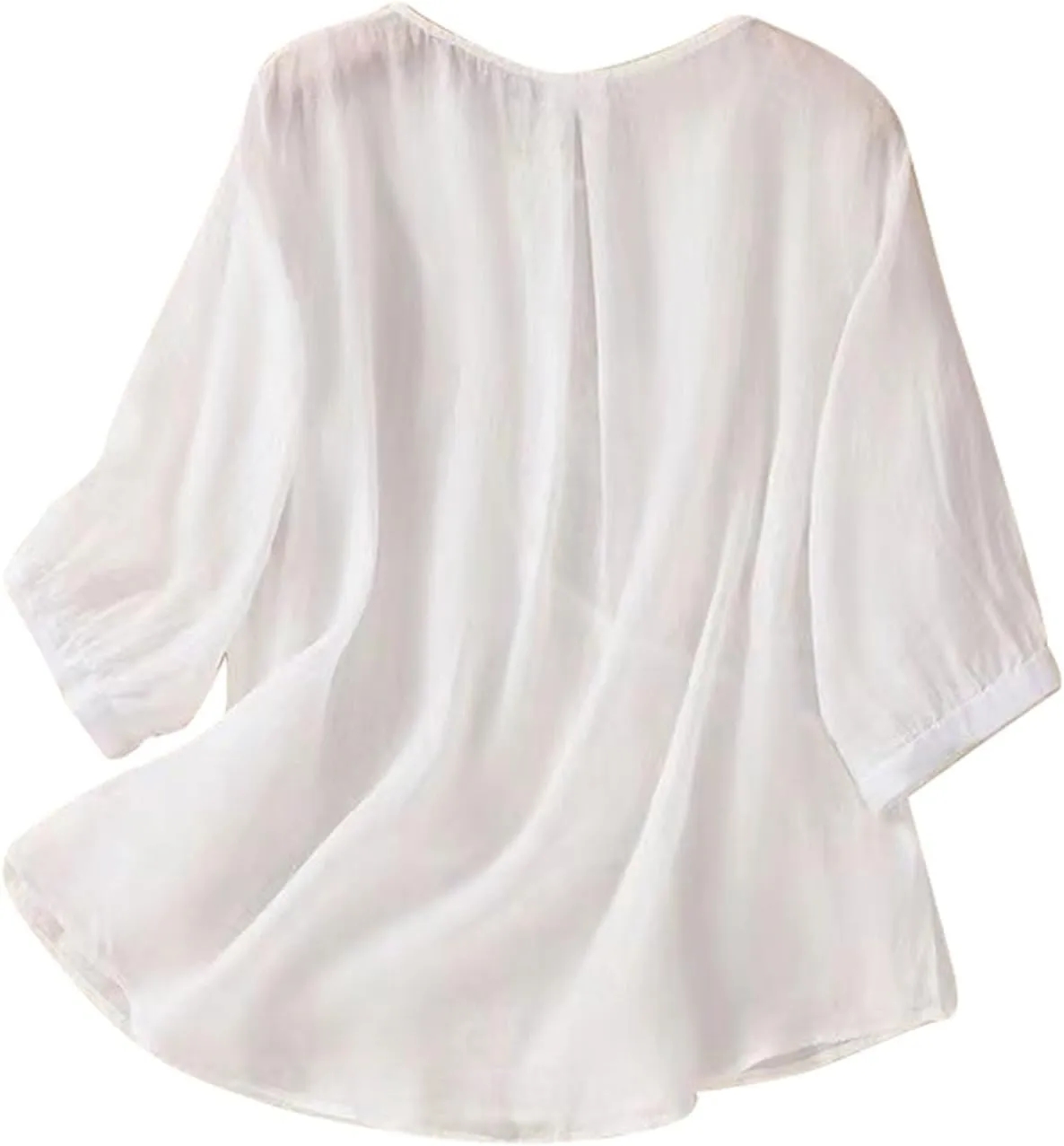 Linen Shirts for Women Summer Embroidery Boho Casual Blouses Comfy Loose Short Sleeve Crew Neck Tees Plus Size Tops