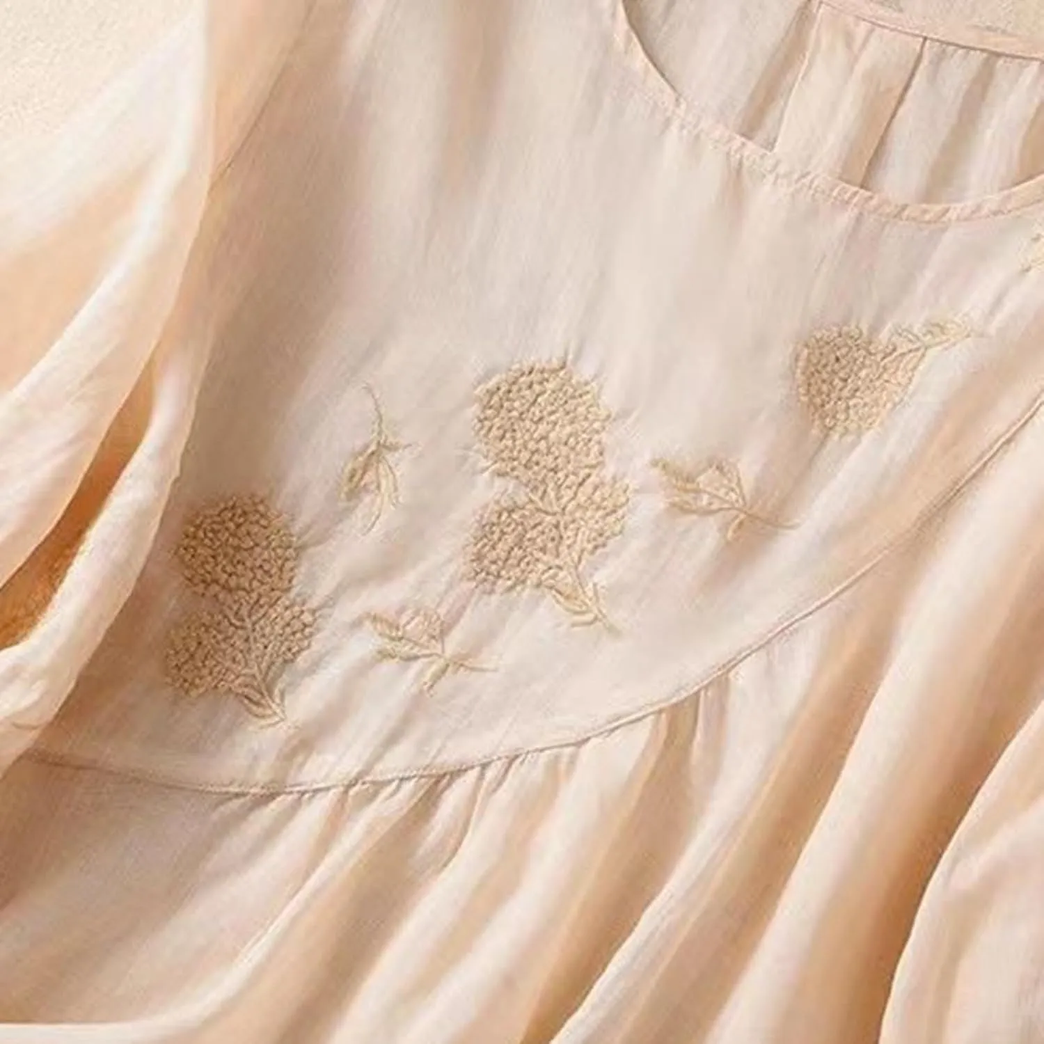 Linen Shirts for Women Summer Embroidery Boho Casual Blouses Comfy Loose Short Sleeve Crew Neck Tees Plus Size Tops