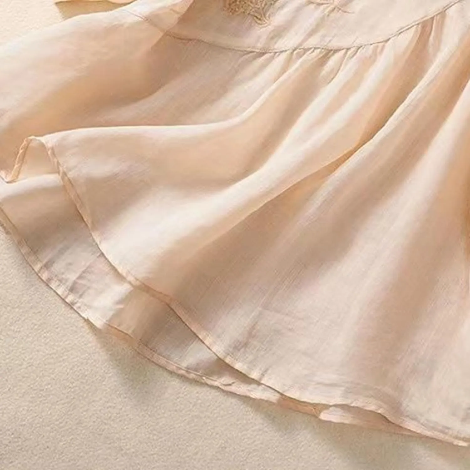 Linen Shirts for Women Summer Embroidery Boho Casual Blouses Comfy Loose Short Sleeve Crew Neck Tees Plus Size Tops