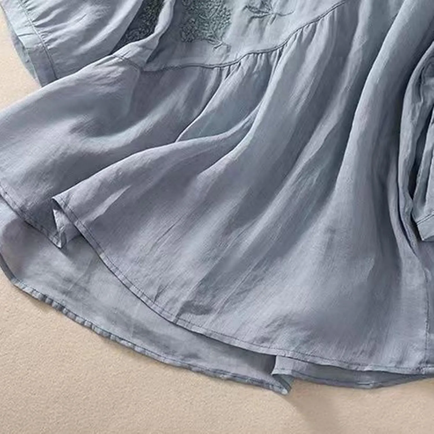 Linen Shirts for Women Summer Embroidery Boho Casual Blouses Comfy Loose Short Sleeve Crew Neck Tees Plus Size Tops