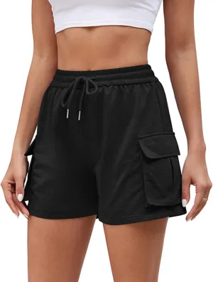 Linen Shorts for Women Elastic High Waisted Outdoor Hiking Pants Breathable Wide Leg Beach Vacation Outfits