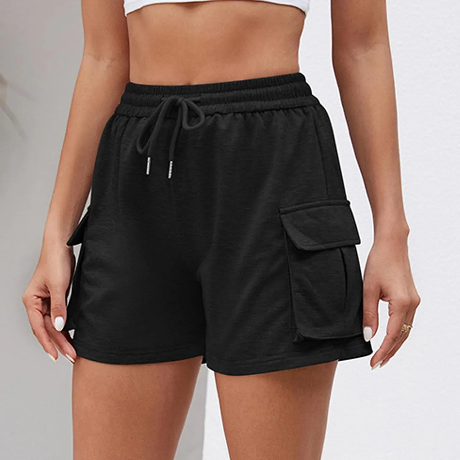 Linen Shorts for Women Elastic High Waisted Outdoor Hiking Pants Breathable Wide Leg Beach Vacation Outfits