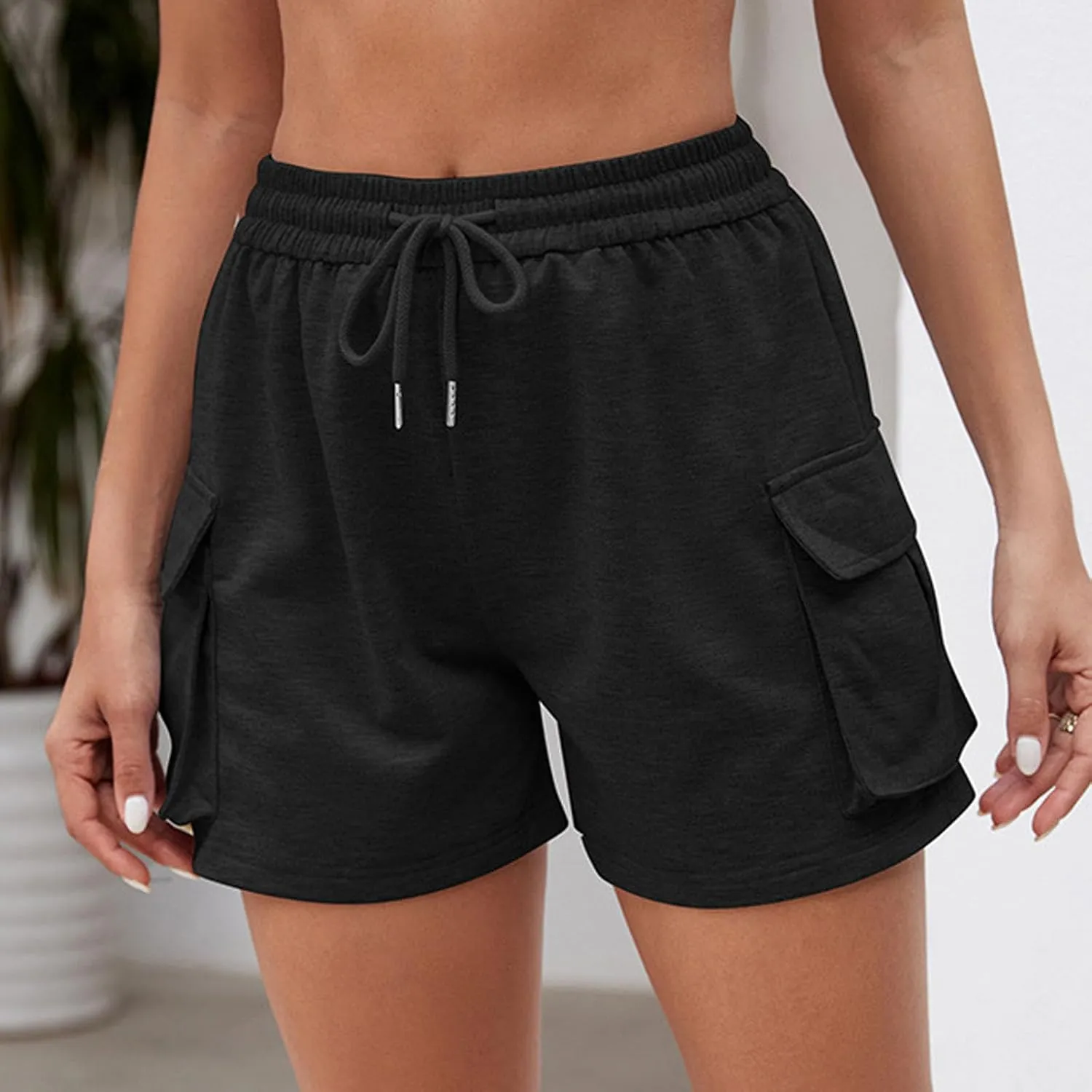 Linen Shorts for Women Elastic High Waisted Outdoor Hiking Pants Breathable Wide Leg Beach Vacation Outfits