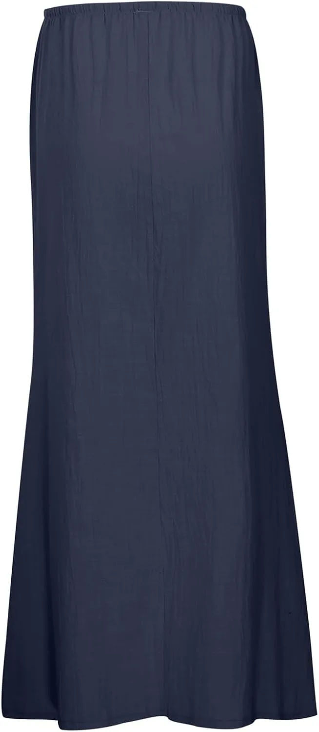 Linen Skirts for Women High Waist Trendy Summer 2025 Drawstring Maxi Long Skirt Casual Vacation Boho A Line Flowy Skorts