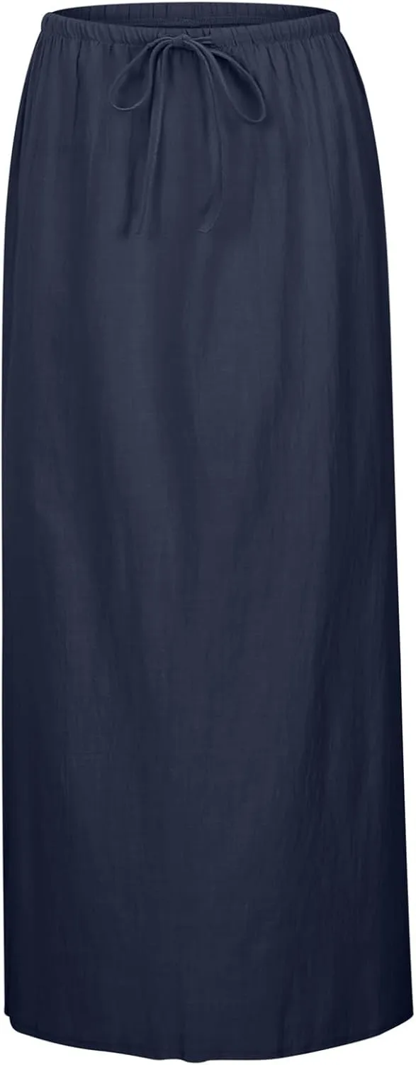 Linen Skirts for Women High Waist Trendy Summer 2025 Drawstring Maxi Long Skirt Casual Vacation Boho A Line Flowy Skorts