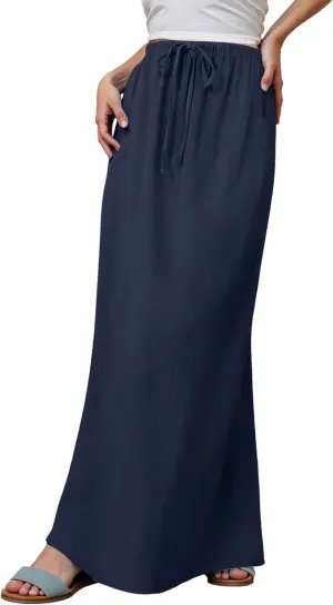 Linen Skirts for Women High Waist Trendy Summer 2025 Drawstring Maxi Long Skirt Casual Vacation Boho A Line Flowy Skorts