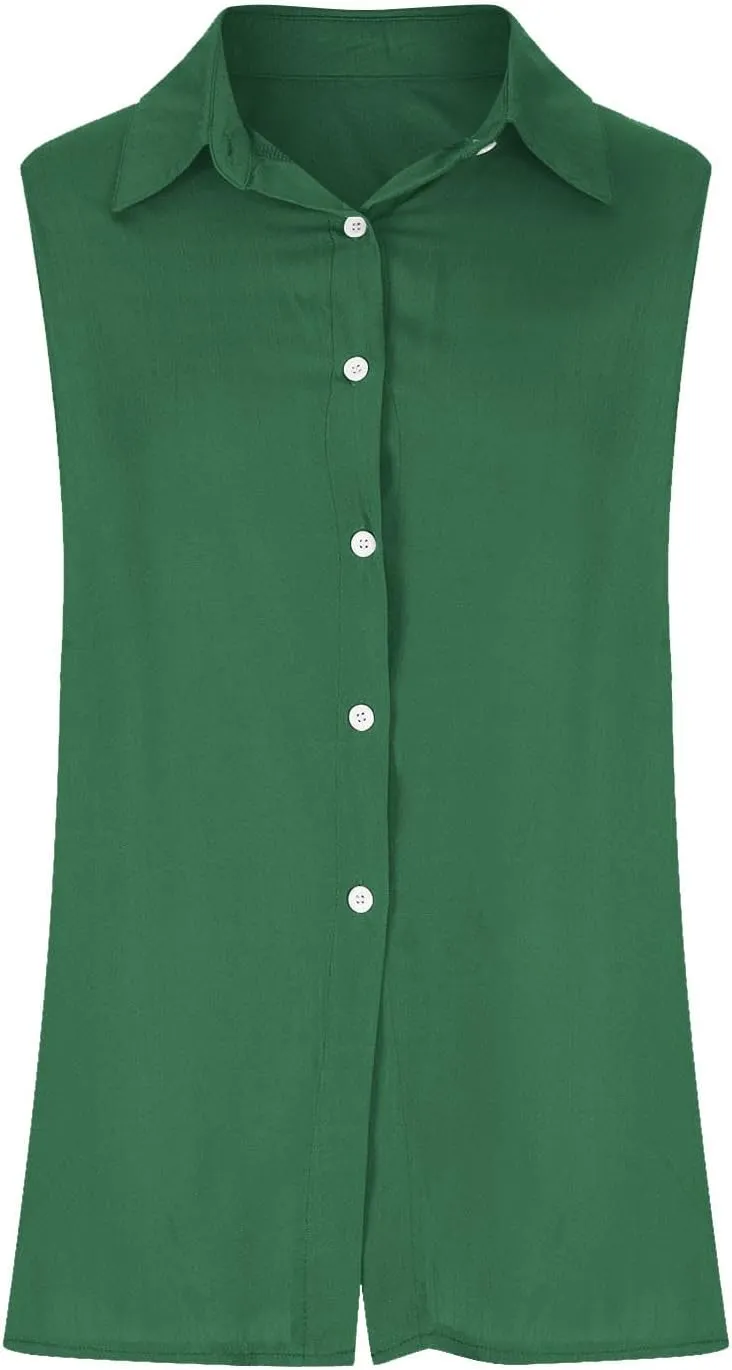 Linen Tank Tops for Women Sleeveless Collared Button Down Shirts Casual Loose Solid Color T-Shirts Summer Basic Tees
