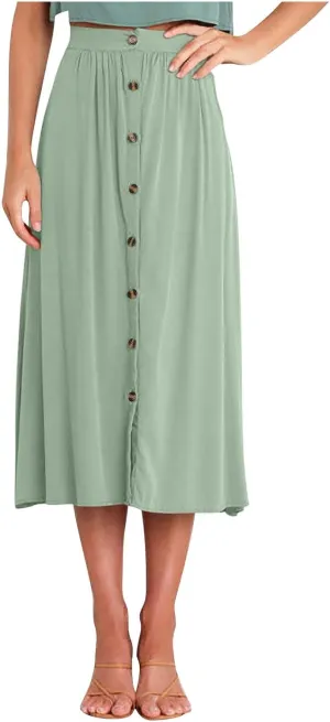 Long Skirts for Women Button Down Elastic High Waist A Line Casual Flowy Tiered Skirt Summer Beach Vacation Skirts