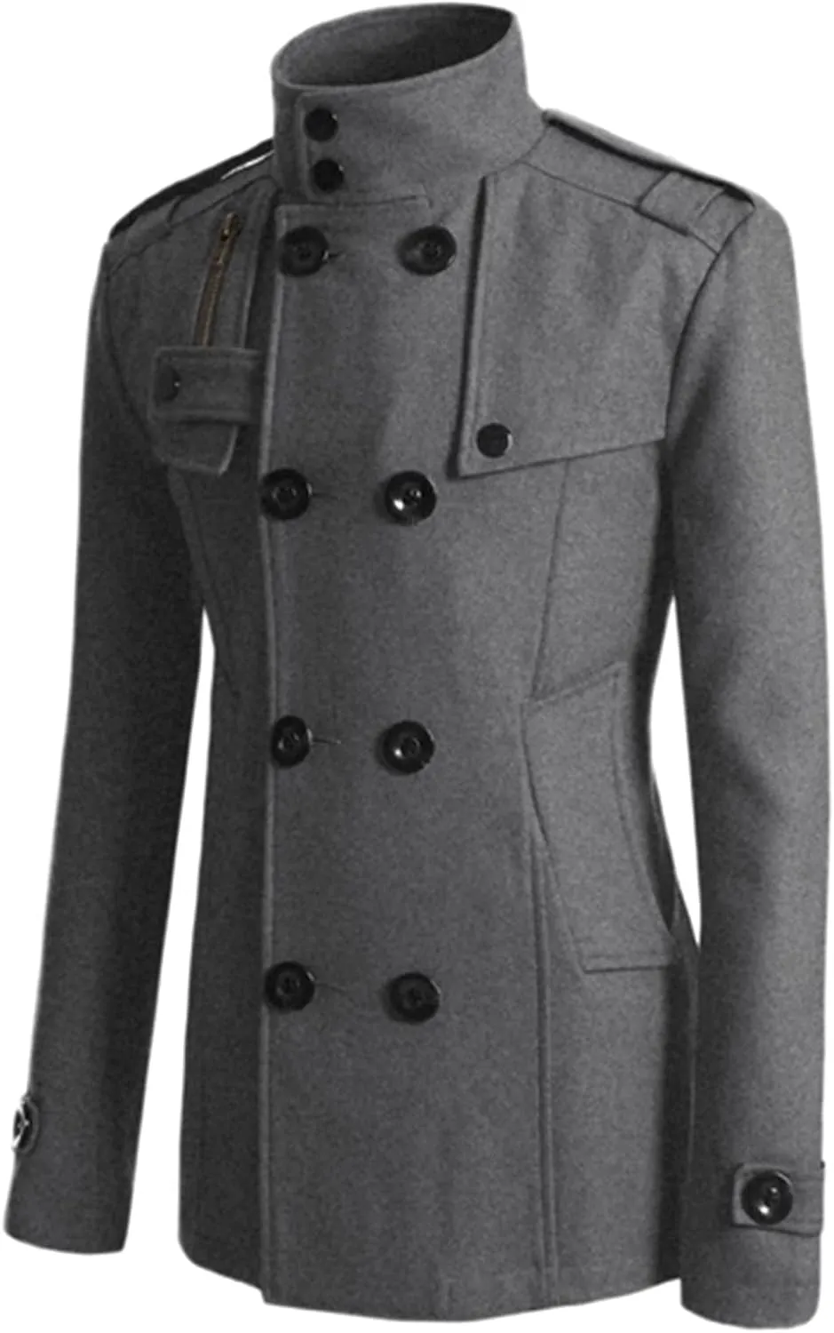 Lu's Chic Men's Long Sleeve Tops Double Breasted Slim Fit Pea Coat Jacket Fashion Outerwear