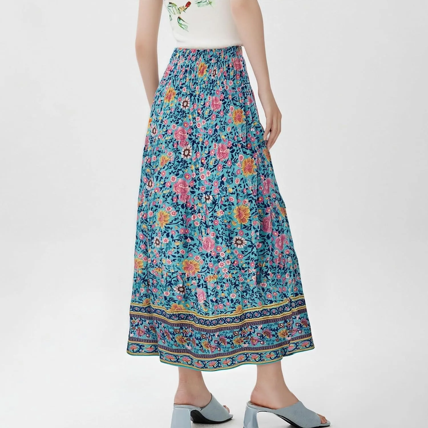 Maxi Boho Floral Skirts for Women 2025 Trendy Summer Long Flowy Skirts High Elastic Waist A Line Skorts