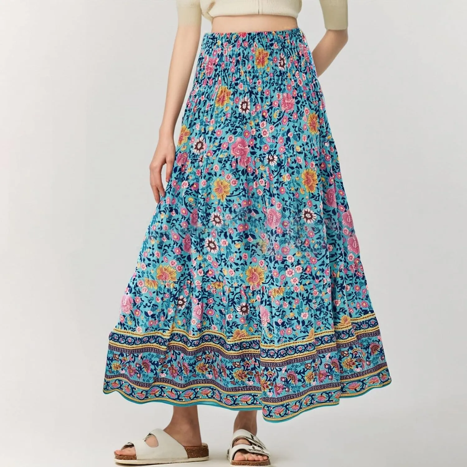 Maxi Boho Floral Skirts for Women 2025 Trendy Summer Long Flowy Skirts High Elastic Waist A Line Skorts
