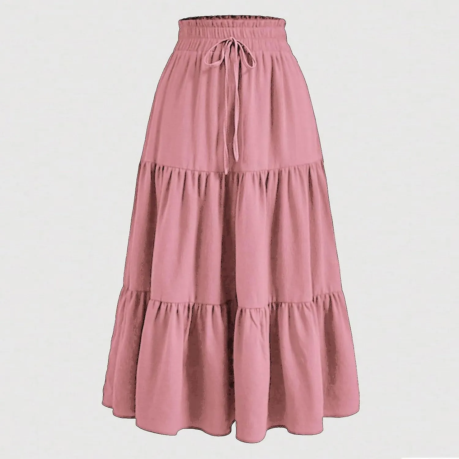 Maxi Skirts for Women 2025 Summer Boho Elastic Waist Skirts Drawstring Plus Size Trendy Casual Loose Long Skirt Dress