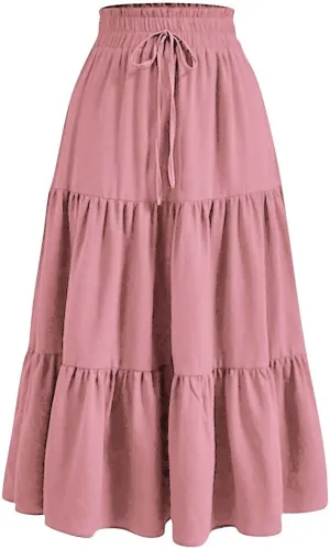 Maxi Skirts for Women 2025 Summer Boho Elastic Waist Skirts Drawstring Plus Size Trendy Casual Loose Long Skirt Dress