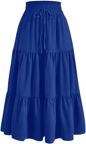 Maxi Skirts for Women 2025 Summer Boho Elastic Waist Skirts Drawstring Plus Size Trendy Casual Loose Long Skirt Dress