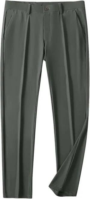 Men Business Pants Casual Straight Leg Trousers Lightweight Quick Drying Work Pants with Pockets Cropped Trousers