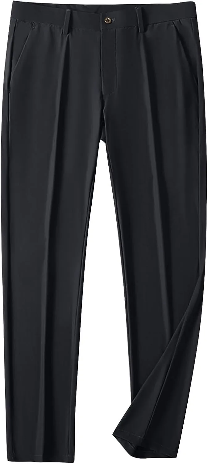 Men Business Pants Casual Straight Leg Trousers Lightweight Quick Drying Work Pants with Pockets Cropped Trousers