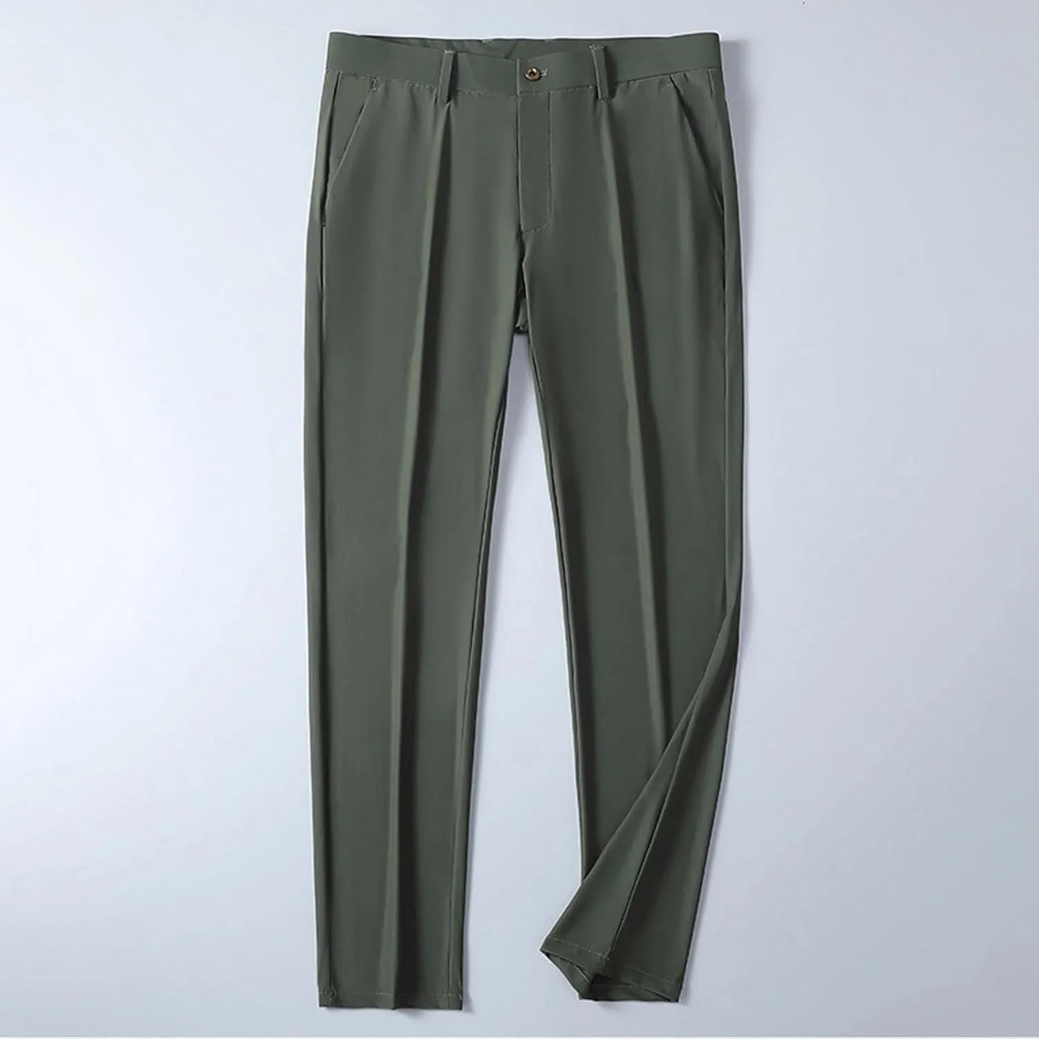 Men Business Pants Casual Straight Leg Trousers Lightweight Quick Drying Work Pants with Pockets Cropped Trousers