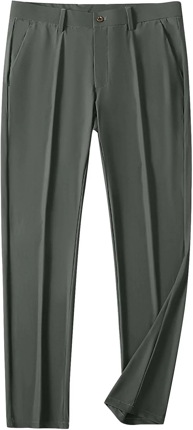 Men Business Pants Casual Straight Leg Trousers Lightweight Quick Drying Work Pants with Pockets Cropped Trousers