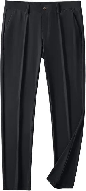 Men Business Pants Casual Straight Leg Trousers Lightweight Quick Drying Work Pants with Pockets Cropped Trousers