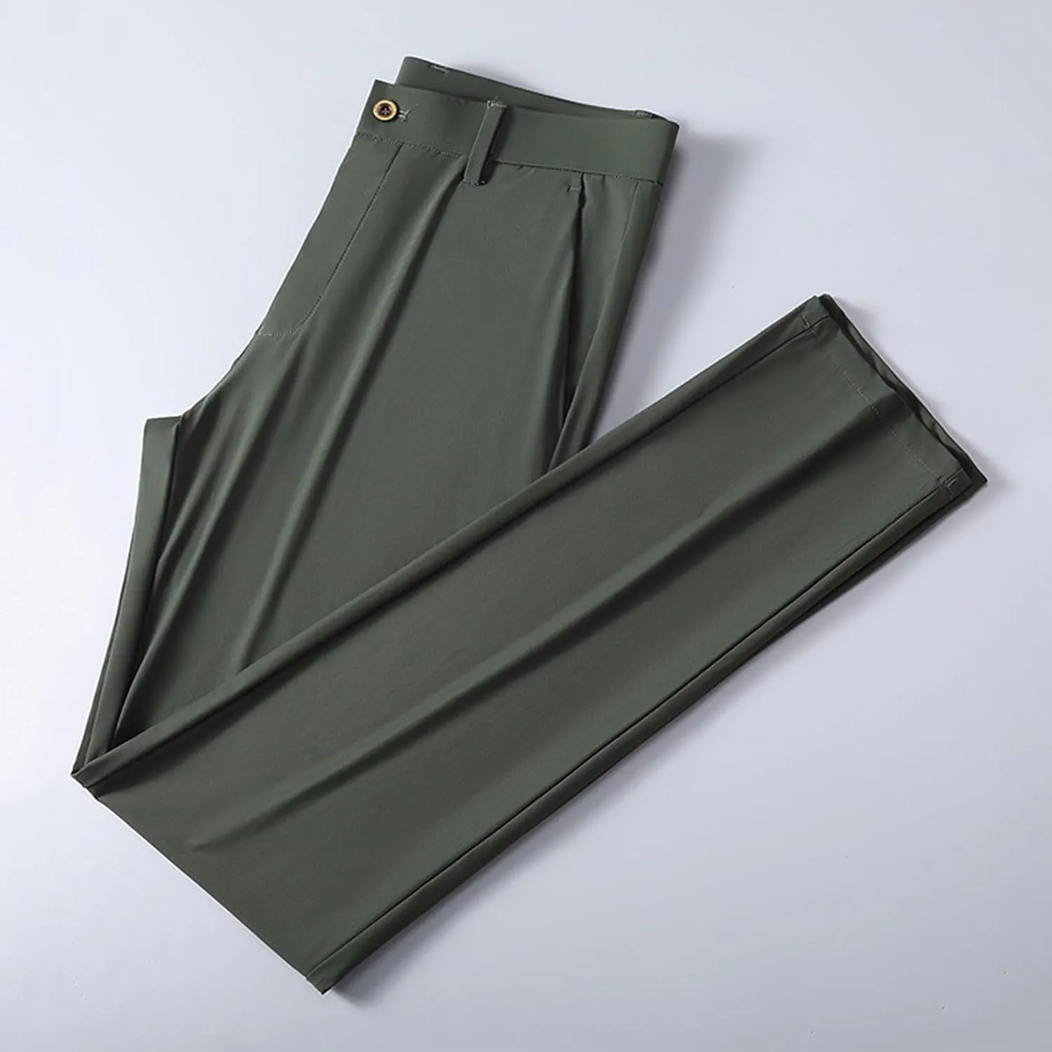 Men Business Pants Casual Straight Leg Trousers Lightweight Quick Drying Work Pants with Pockets Cropped Trousers
