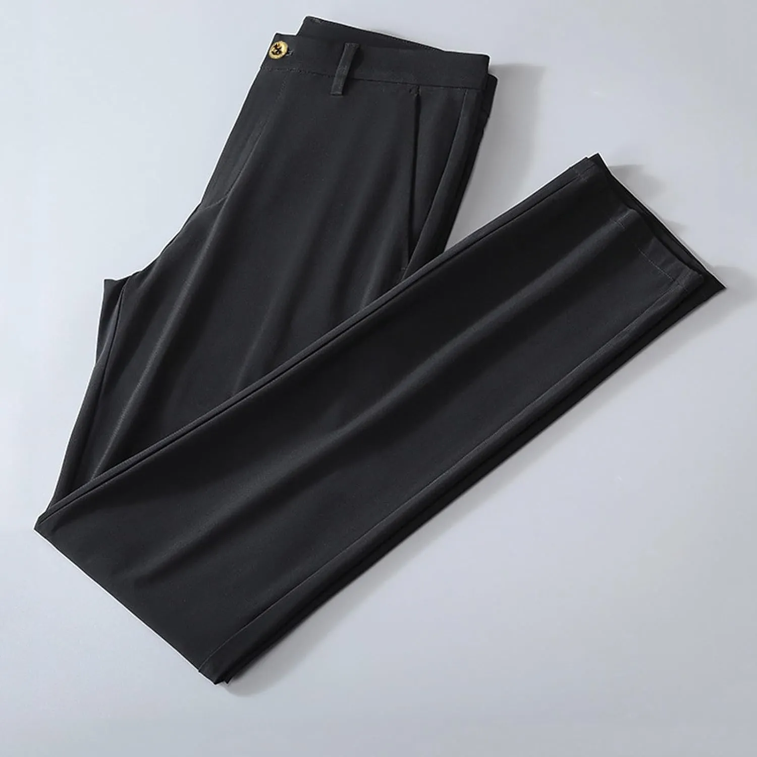 Men Business Pants Casual Straight Leg Trousers Lightweight Quick Drying Work Pants with Pockets Cropped Trousers