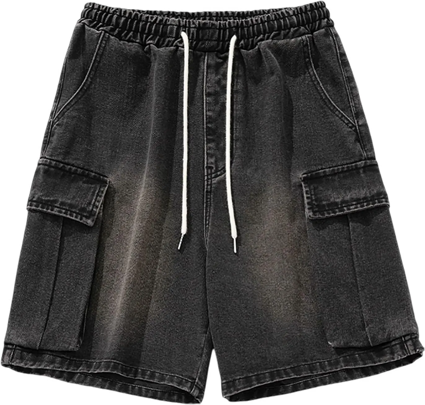 Men Loose Denim Shorts Baggy Casual Summer Wide Leg Mid Jean Jorts Hip Hop Shorts Streetwear with Pockets
