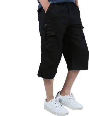 Men's Casual Cargo Shorts 16" Inseam Below Knee Multi Pocket Trendy 3/4 Capri Long Shorts Twill Relaxed Fit Pants