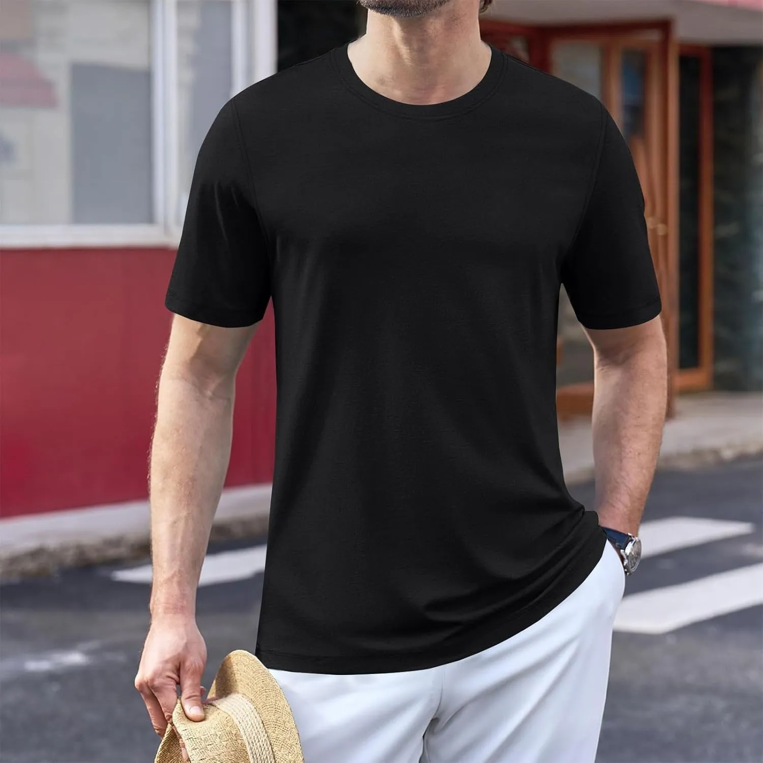 Men's Cotton T-Shirts Regular Fit Short Sleeve Crewneck Tops Basic Casual Solid Breathable Workout Daily Tees Clothes
