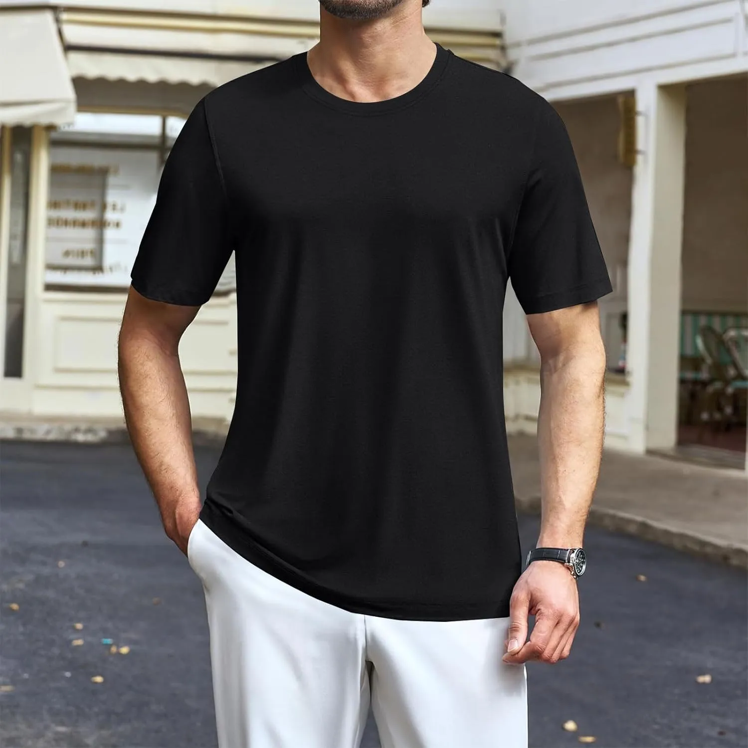 Men's Cotton T-Shirts Regular Fit Short Sleeve Crewneck Tops Basic Casual Solid Breathable Workout Daily Tees Clothes