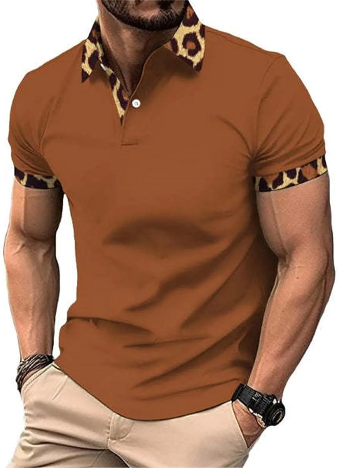 Men's Knit Polo Shirts Collar Solid Color Button Short Sleeve Top Fashion Leisure Outdoor Shirt Mens Black Tshirt