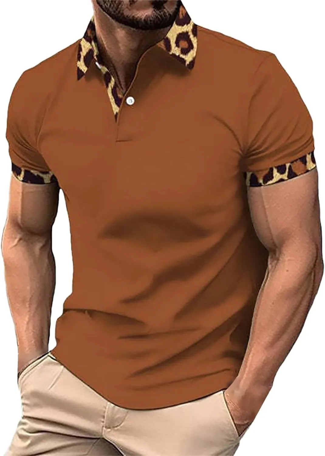 Men's Knit Polo Shirts Collar Solid Color Button Short Sleeve Top Fashion Leisure Outdoor Shirt Mens Black Tshirt