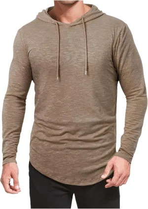 Mens Lightweight Workout Hoodie Gym Fitness Long Sleeve Breathable Hooded T Shirts Muscle Athletic Pullover Tops