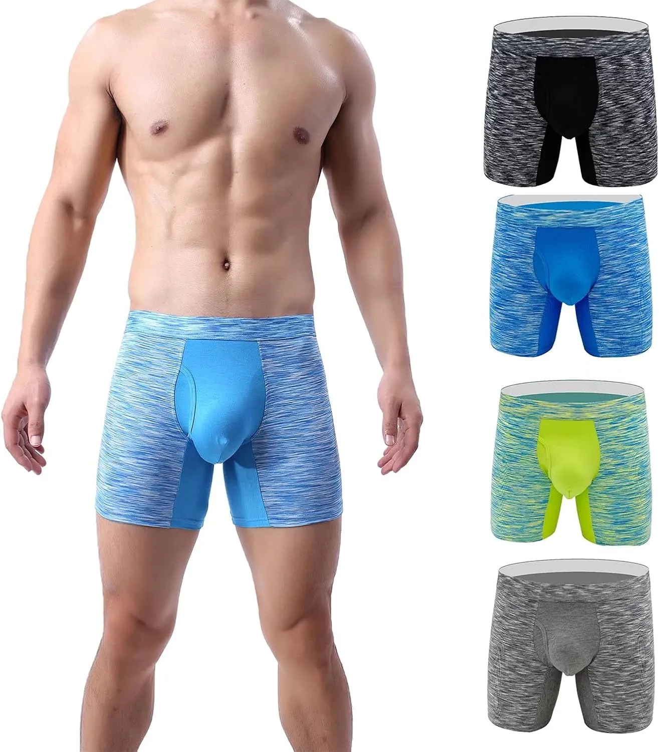 Men's No Ride Up Boxer Briefs Long Leg Underwear Low Rise Trunks with Pouch…