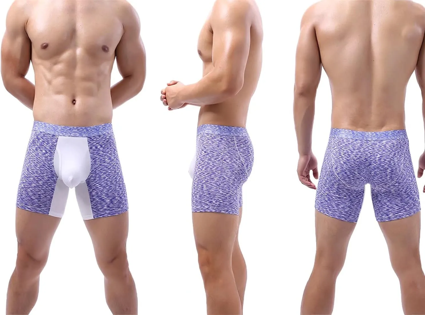 Men's No Ride Up Boxer Briefs Long Leg Underwear Low Rise Trunks with Pouch…
