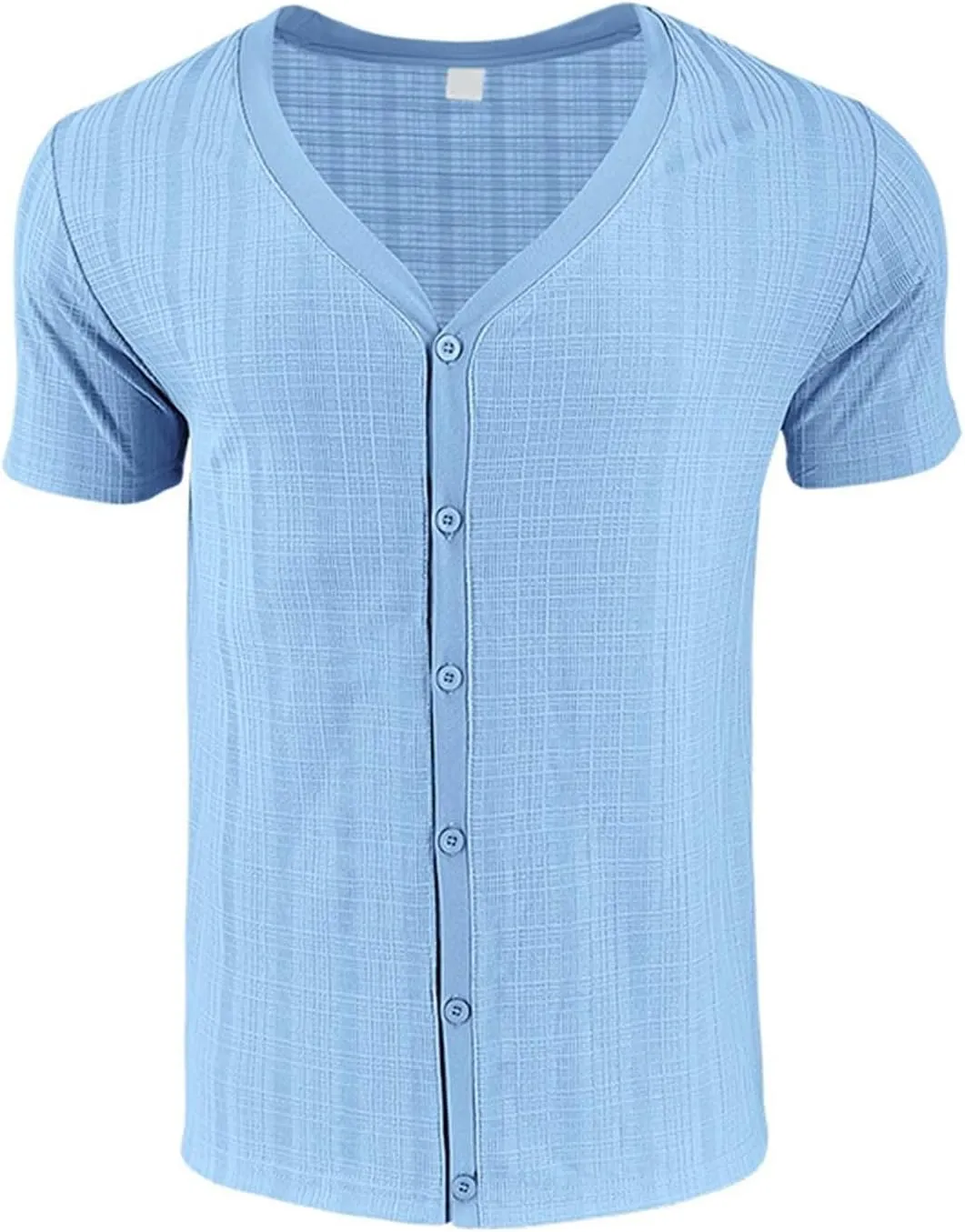 Mens Slim Fit Muscle Cardigans Shirts Sexy V Neck Open Front Button Down Collarless Shirt 2025 Fashion Casual