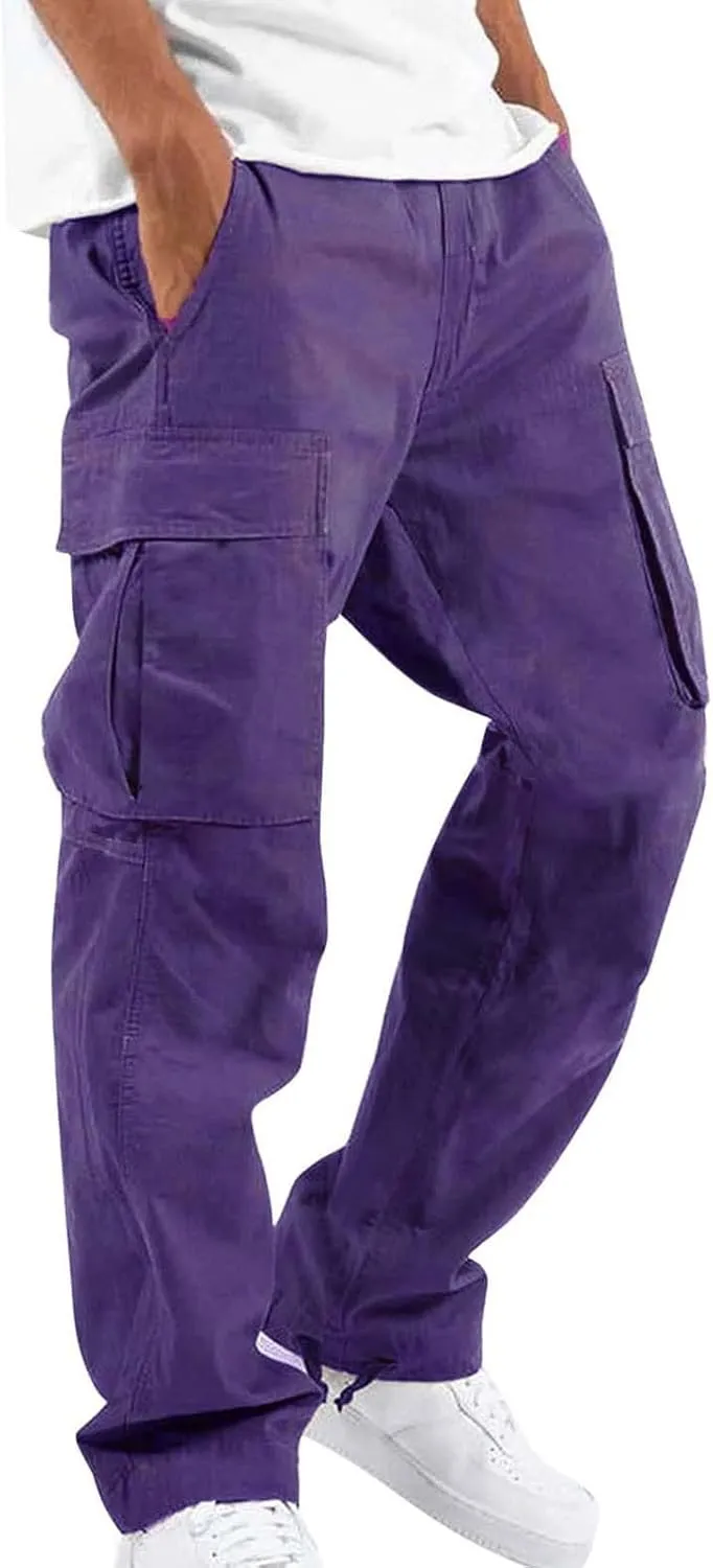 Men's Slim Jogger Pants Mens Casual Waist Color Sports Hat Multi Woven Pocket Foot Rope Solid Pants Training Track