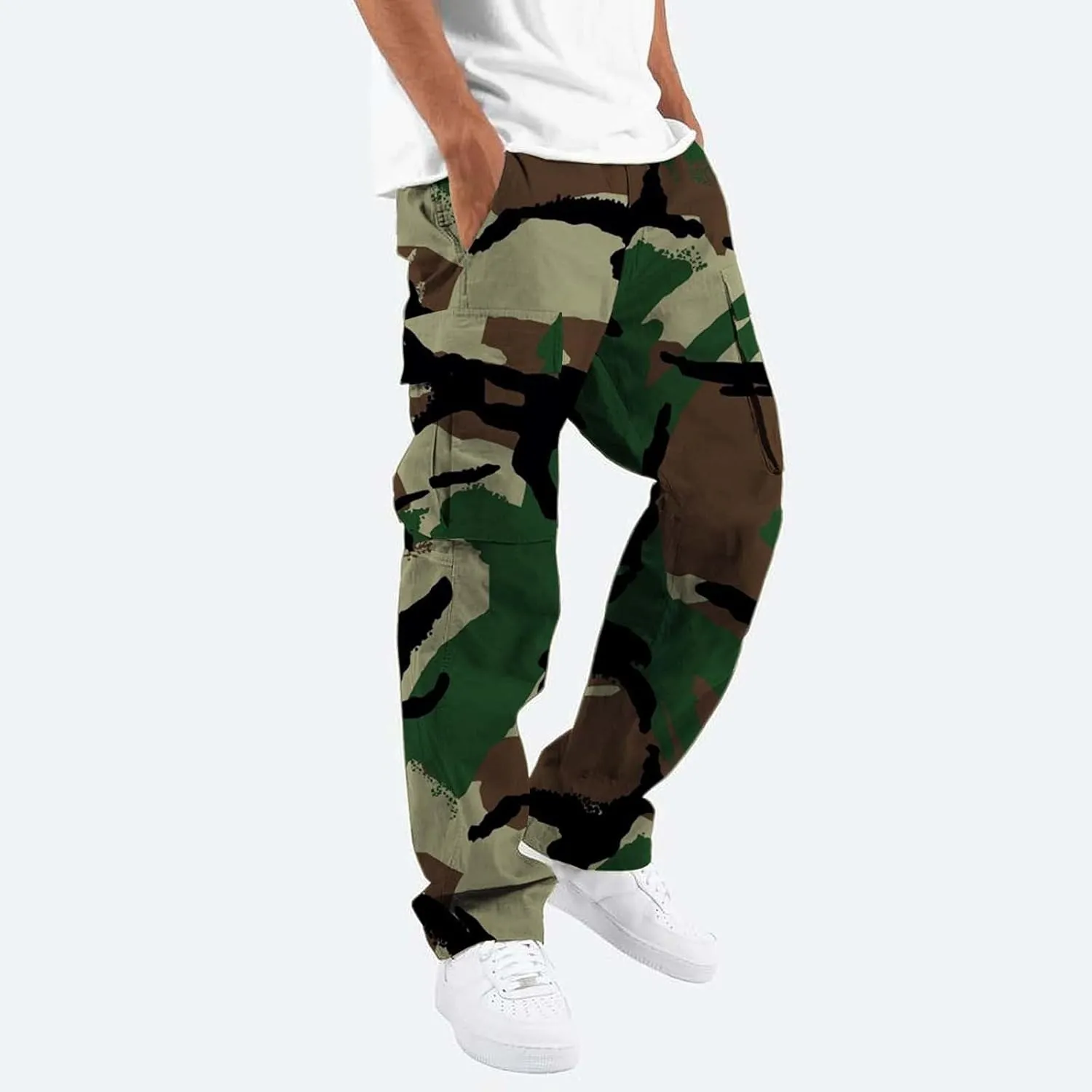 Men's Slim Jogger Pants Mens Casual Waist Color Sports Hat Multi Woven Pocket Foot Rope Solid Pants Training Track