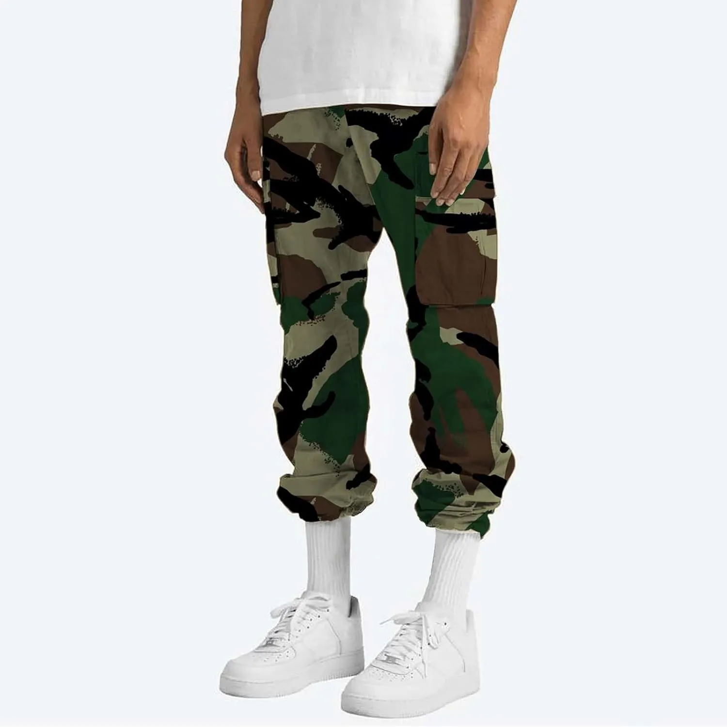 Men's Slim Jogger Pants Mens Casual Waist Color Sports Hat Multi Woven Pocket Foot Rope Solid Pants Training Track