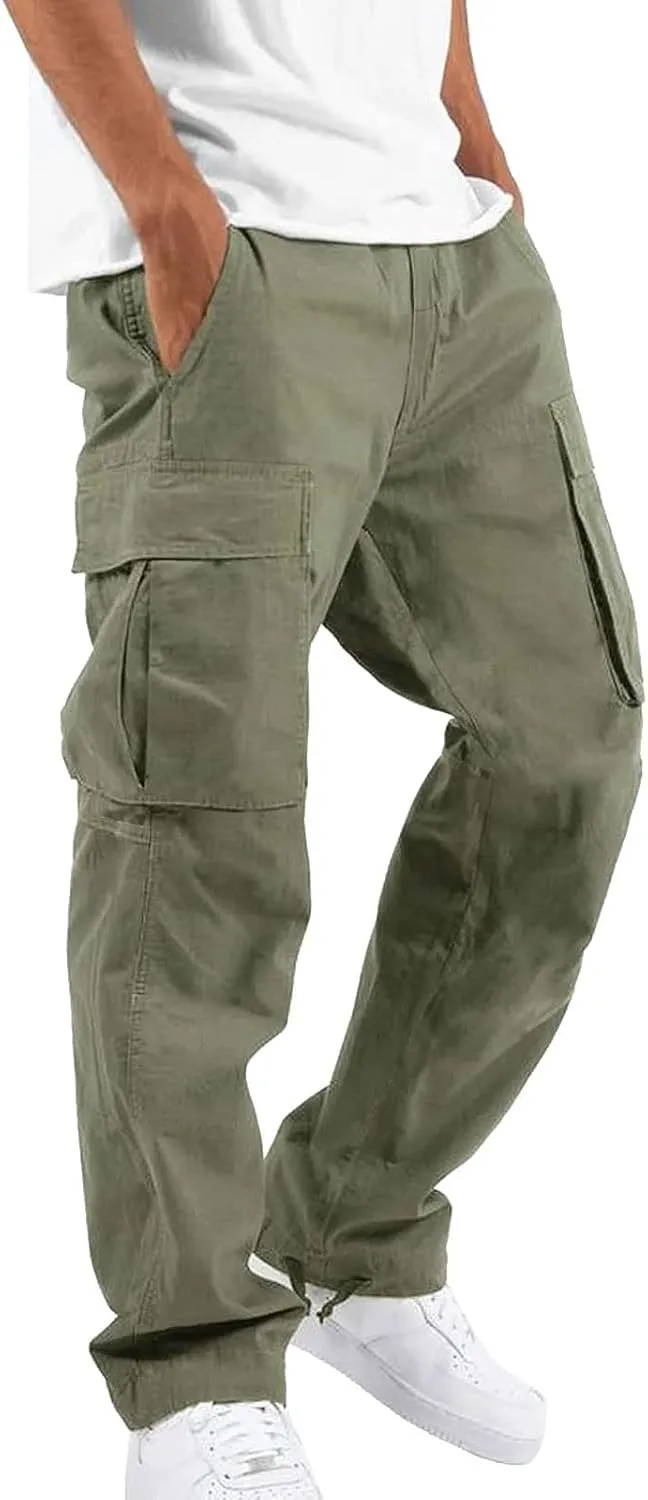 Men's Slim Jogger Pants Mens Casual Waist Color Sports Hat Multi Woven Pocket Foot Rope Solid Pants Training Track